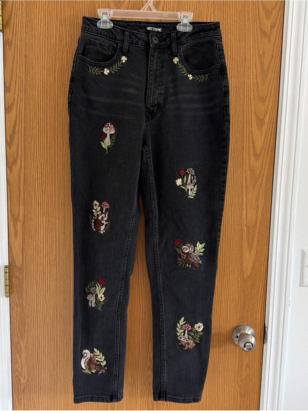 Hot Topic Jeans Women’s 7 Black Embroidered Owl Mushroom Woodland Cottagecore